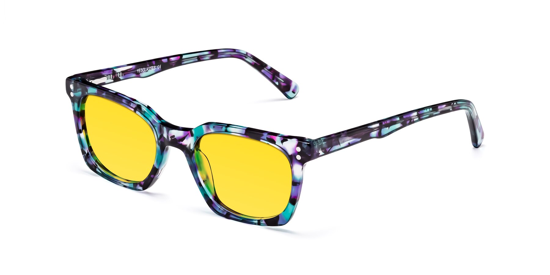 Angle of Medhi in Floral Blue with Yellow Tinted Lenses