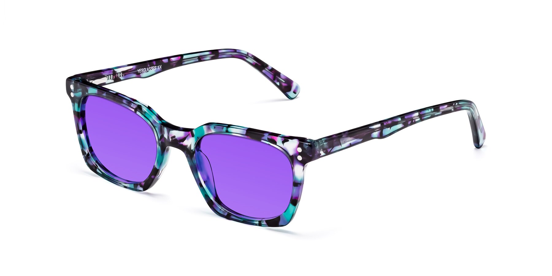 Angle of Medhi in Floral Blue with Purple Tinted Lenses