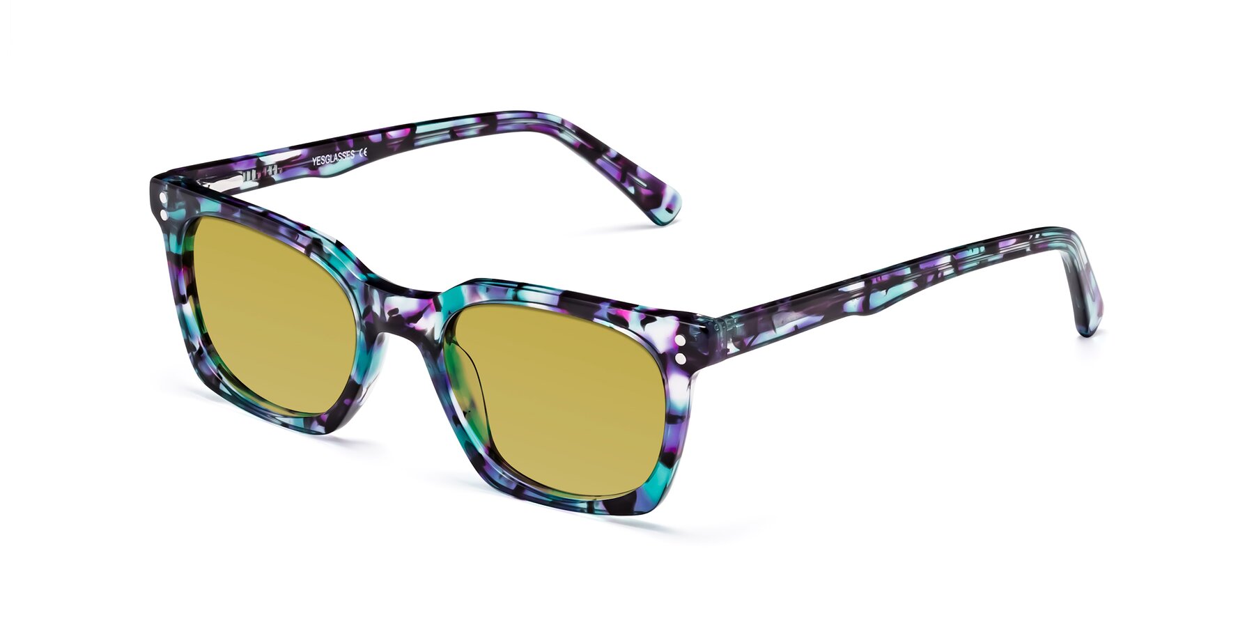 Angle of Medhi in Floral Blue with Champagne Tinted Lenses