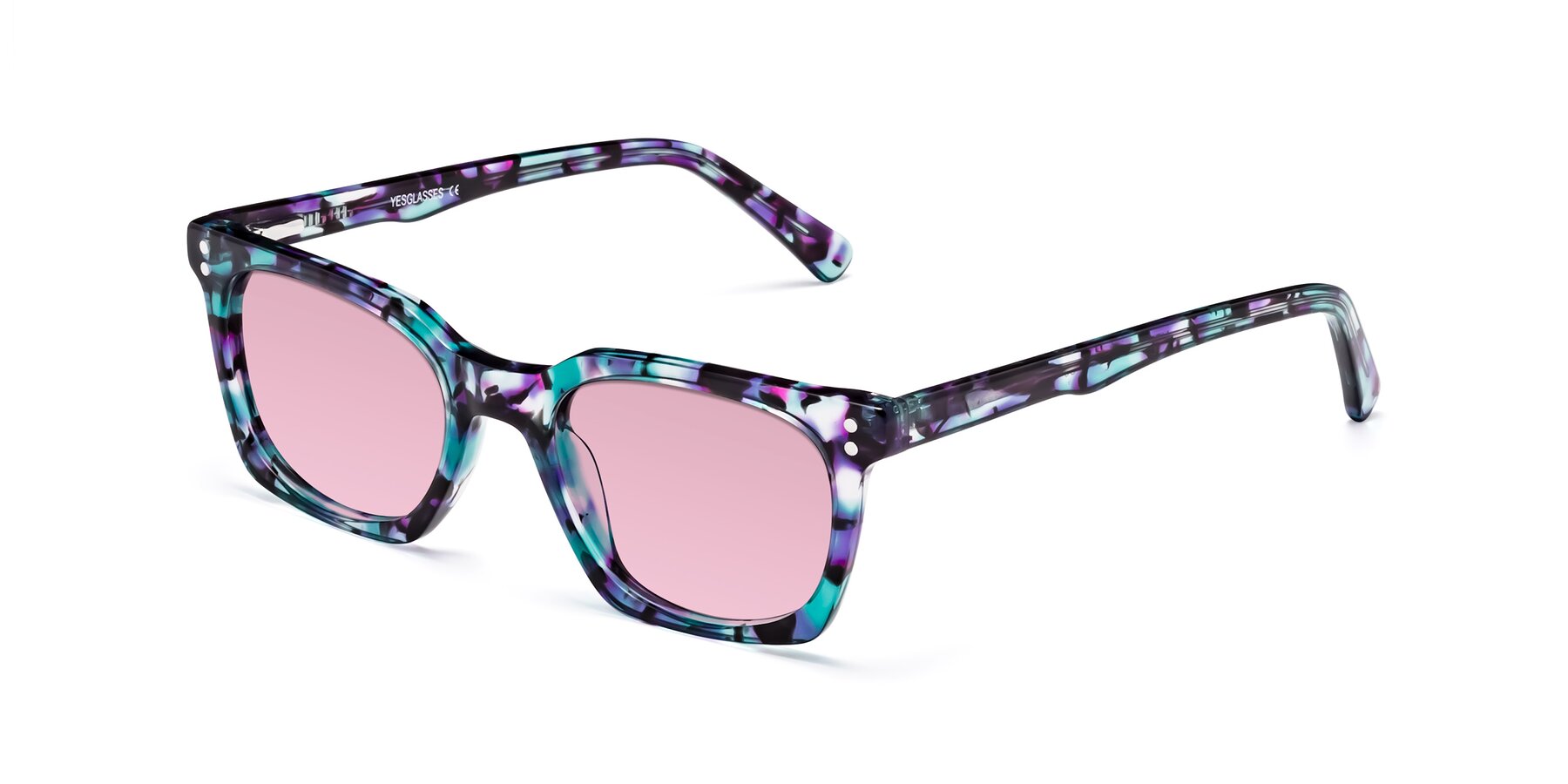 Angle of Medhi in Floral Blue with Light Wine Tinted Lenses