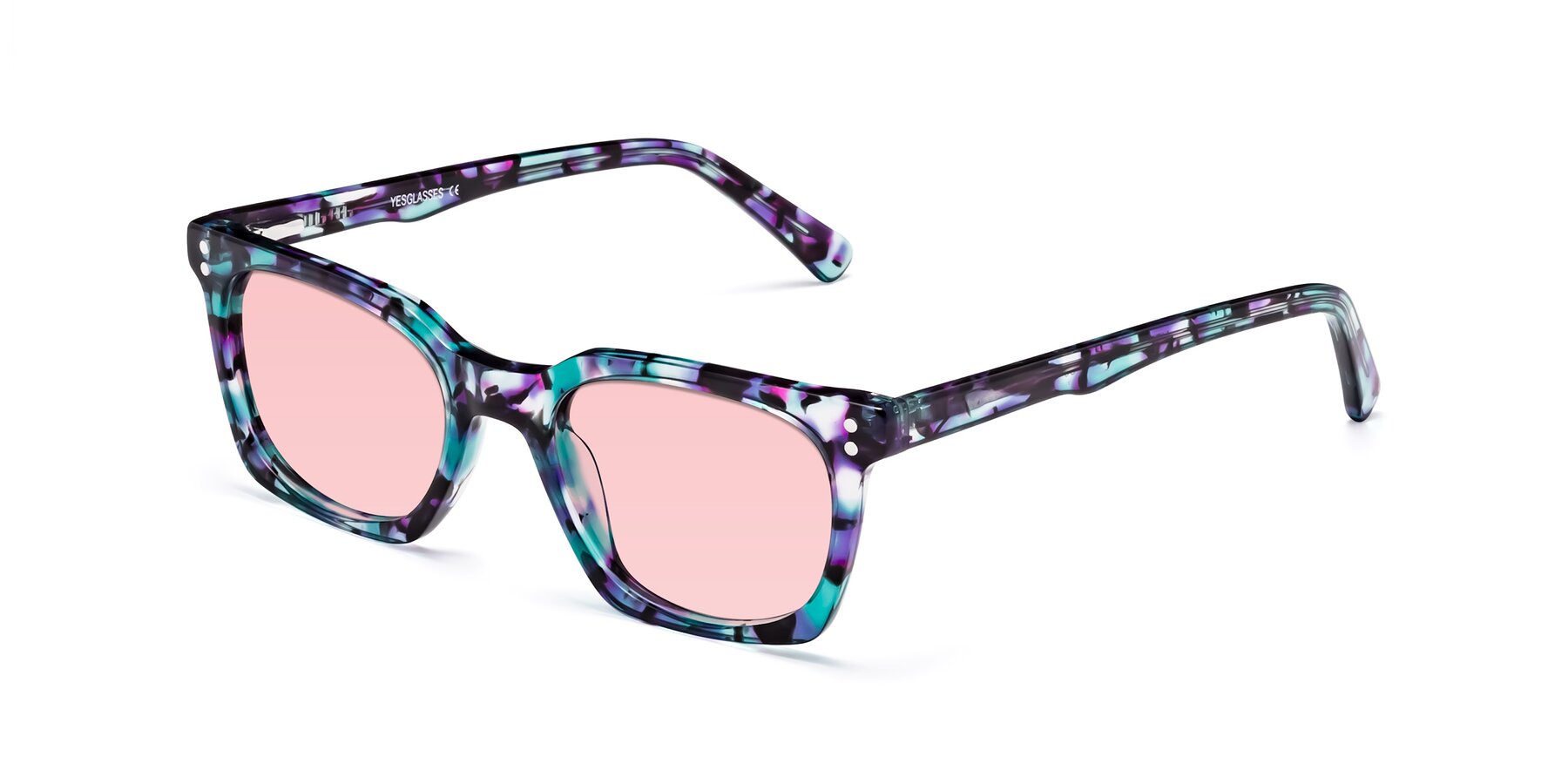 Angle of Medhi in Floral Blue with Light Garnet Tinted Lenses