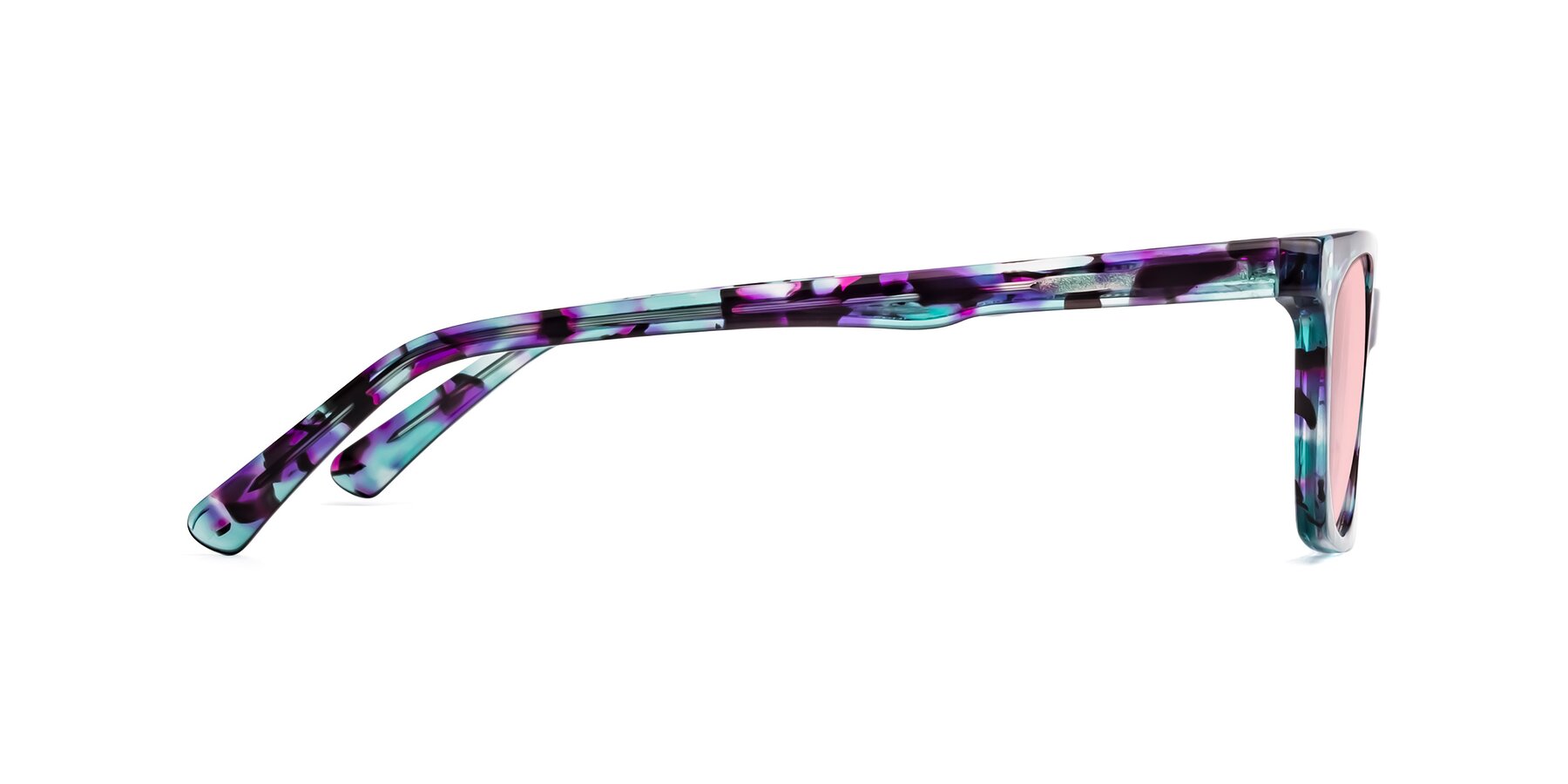 Side of Medhi in Floral Blue with Light Garnet Tinted Lenses