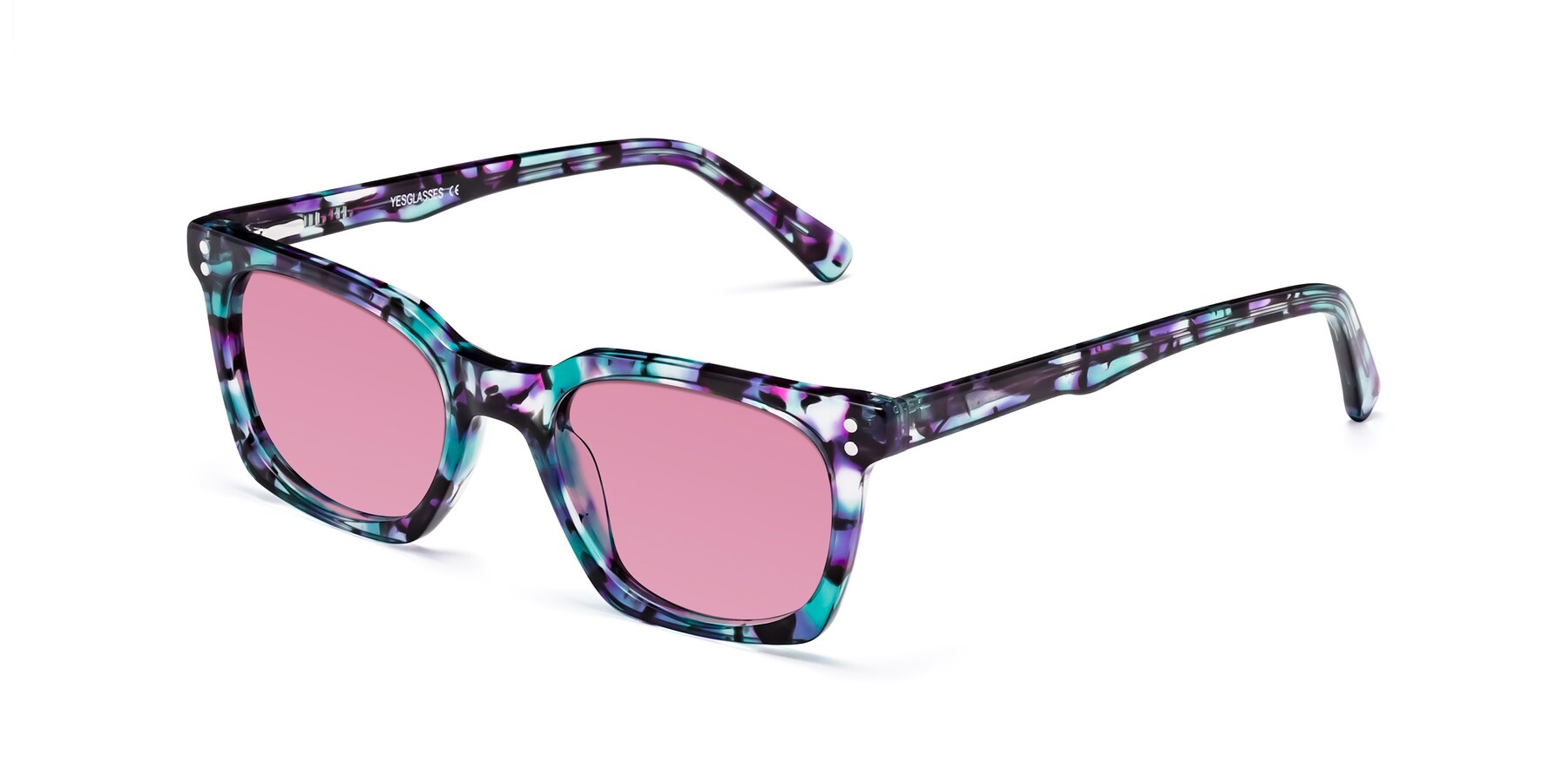 Angle of Medhi in Floral Blue with Medium Wine Tinted Lenses