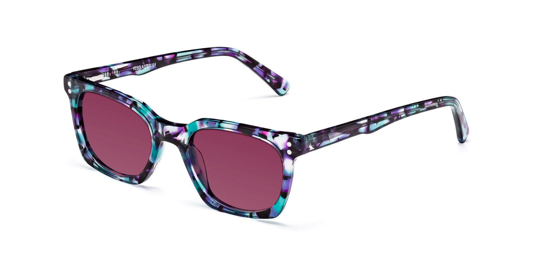 Angle of Medhi in Floral Blue with Wine Tinted Lenses