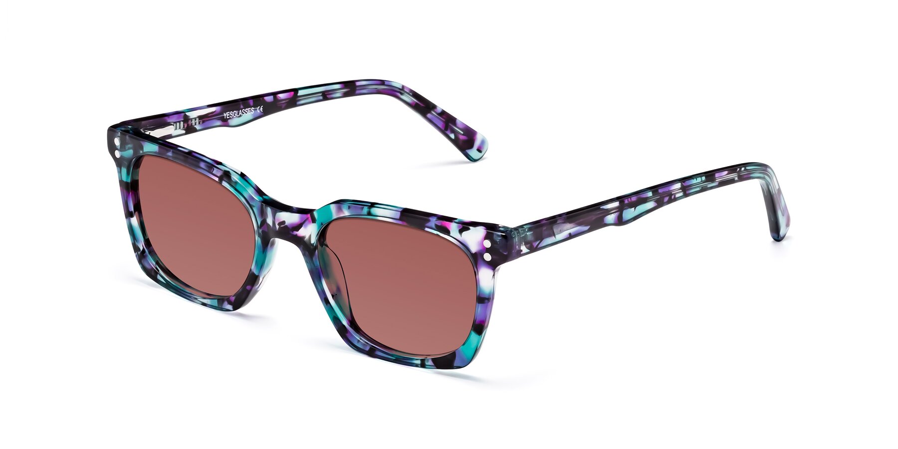 Angle of Medhi in Floral Blue with Garnet Tinted Lenses