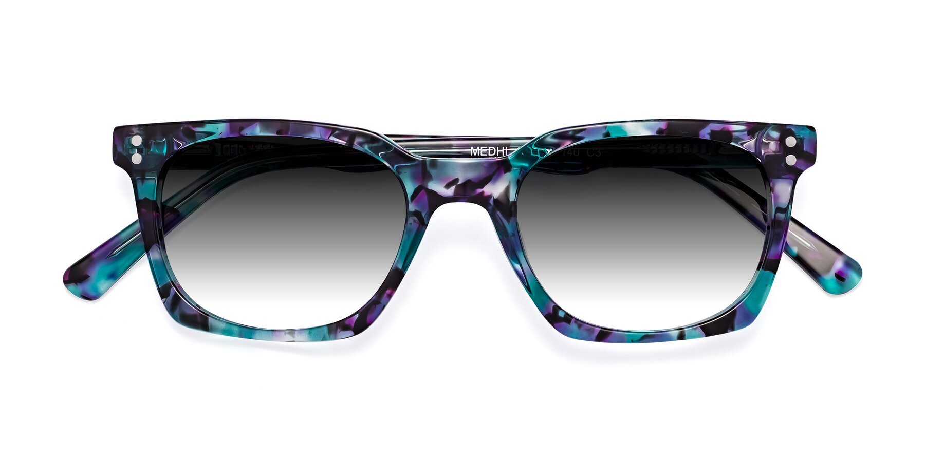 Folded Front of Medhi in Floral Blue with Gray Gradient Lenses