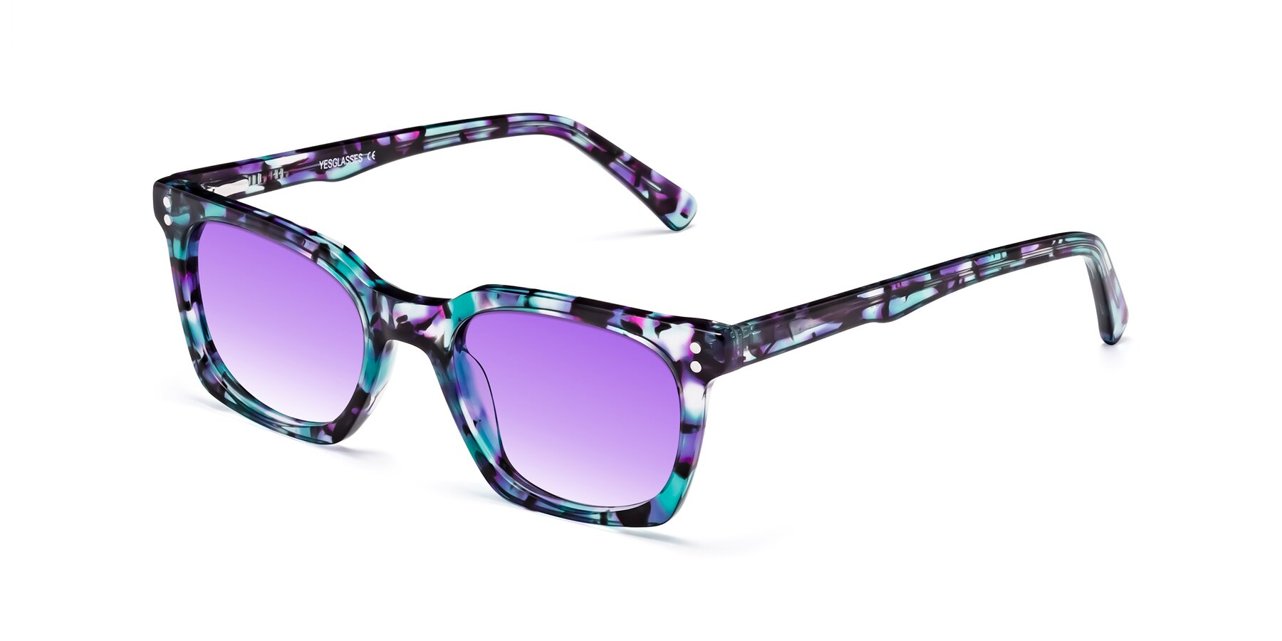 Angle of Medhi in Floral Blue with Purple Gradient Lenses