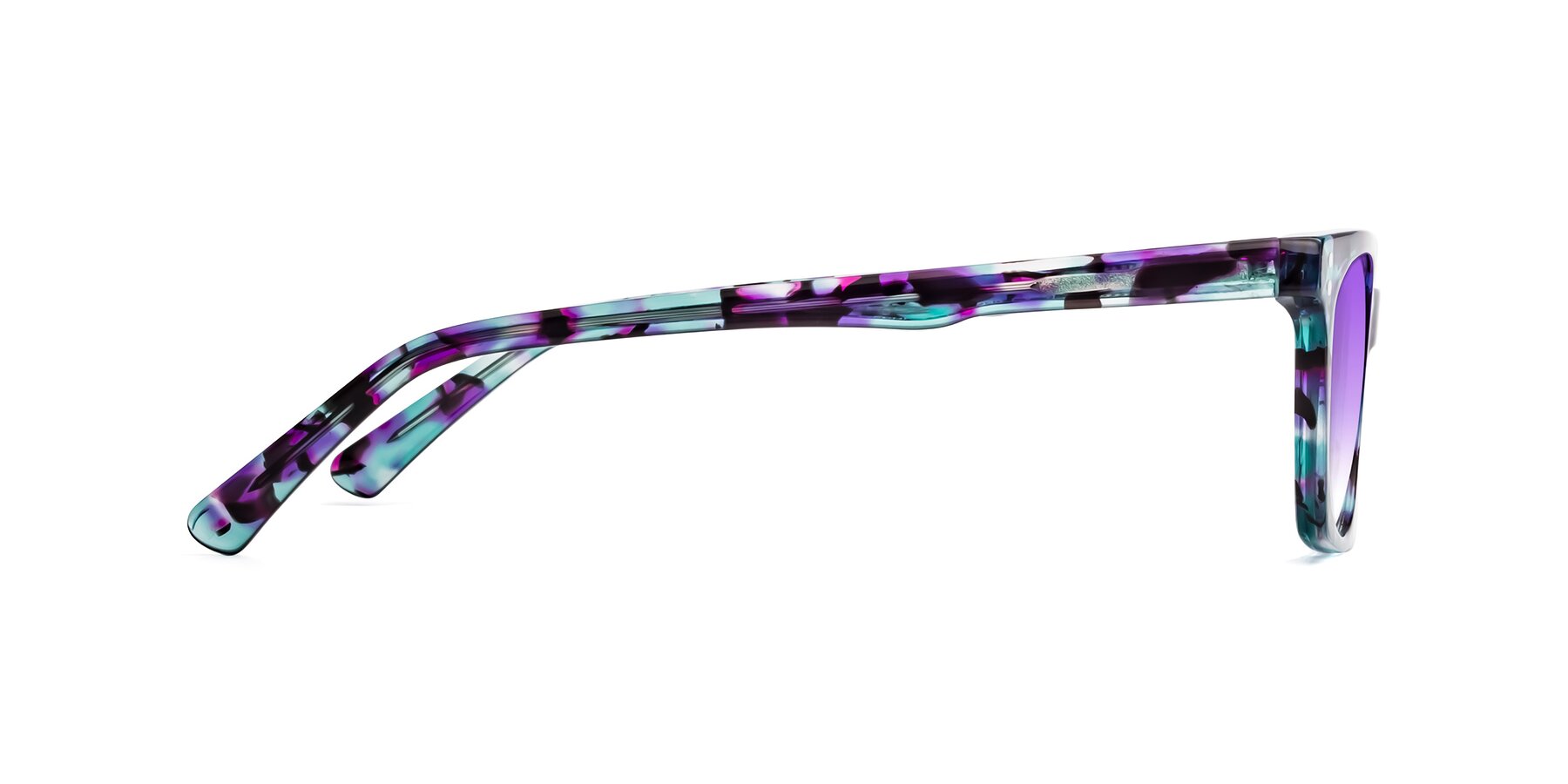 Side of Medhi in Floral Blue with Purple Gradient Lenses
