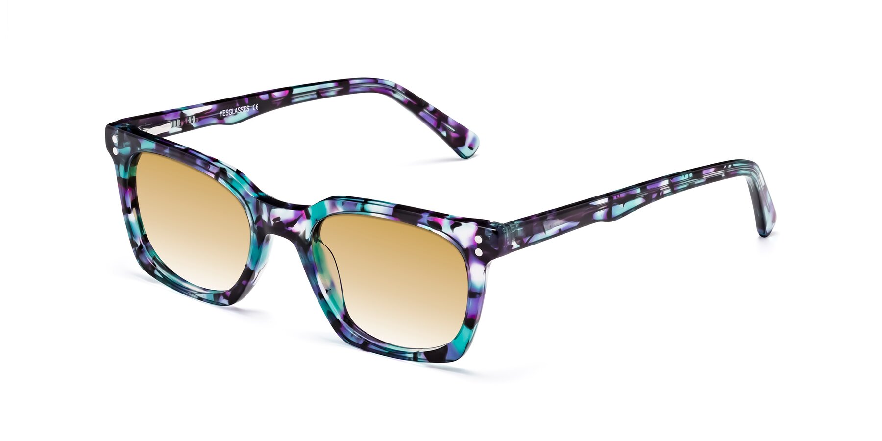 Angle of Medhi in Floral Blue with Champagne Gradient Lenses
