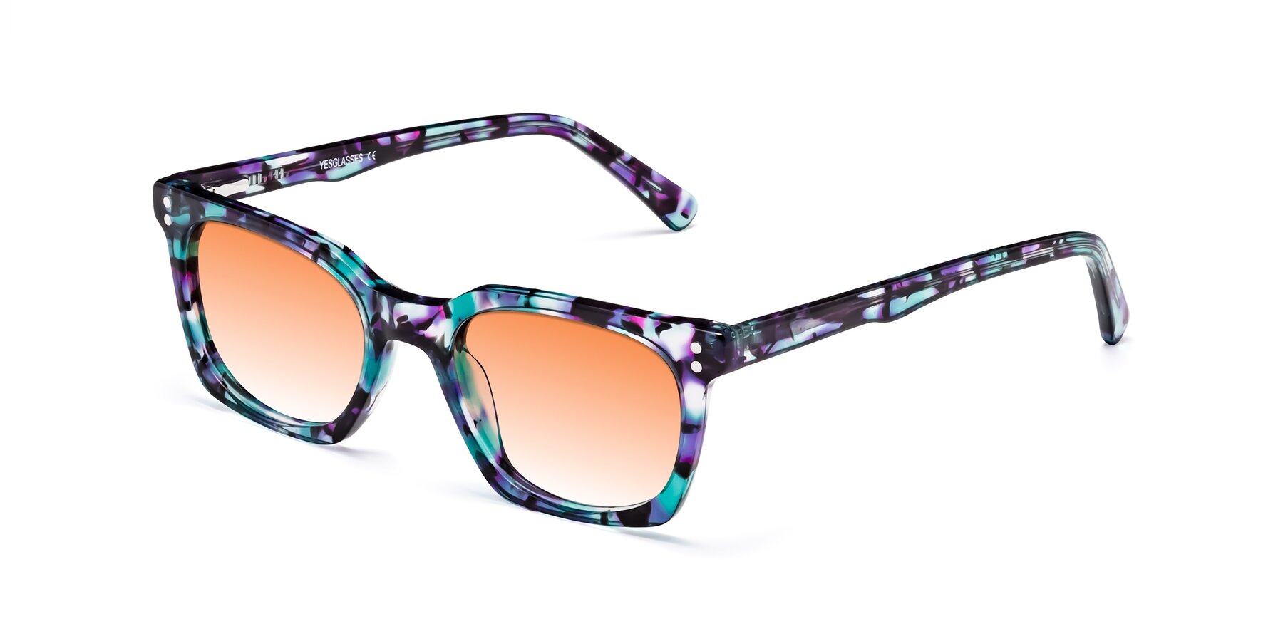 Angle of Medhi in Floral Blue with Orange Gradient Lenses