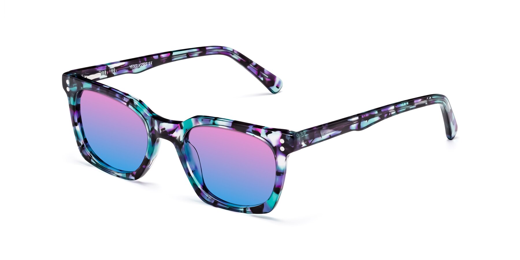 Angle of Medhi in Floral Blue with Pink / Blue Gradient Lenses