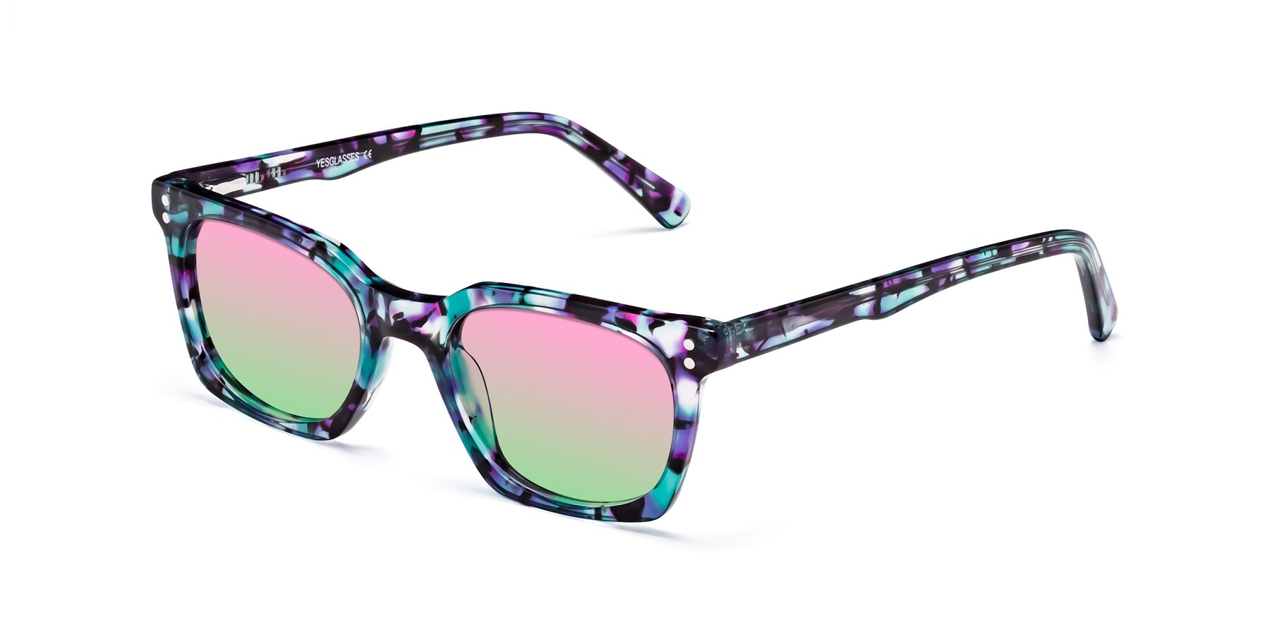 Angle of Medhi in Floral Blue with Pink / Green Gradient Lenses