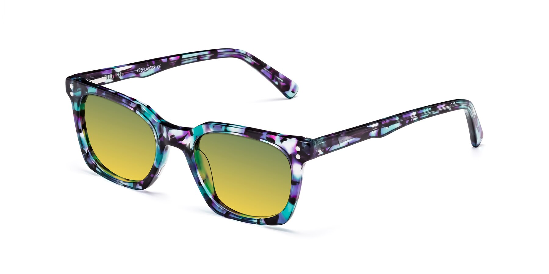 Angle of Medhi in Floral Blue with Green / Yellow Gradient Lenses