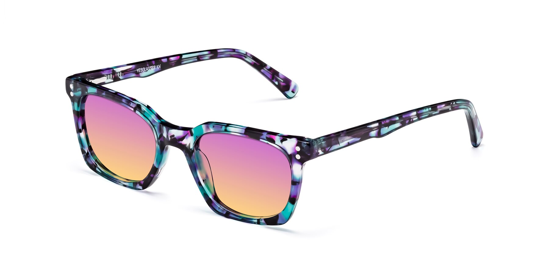 Angle of Medhi in Floral Blue with Purple / Yellow Gradient Lenses