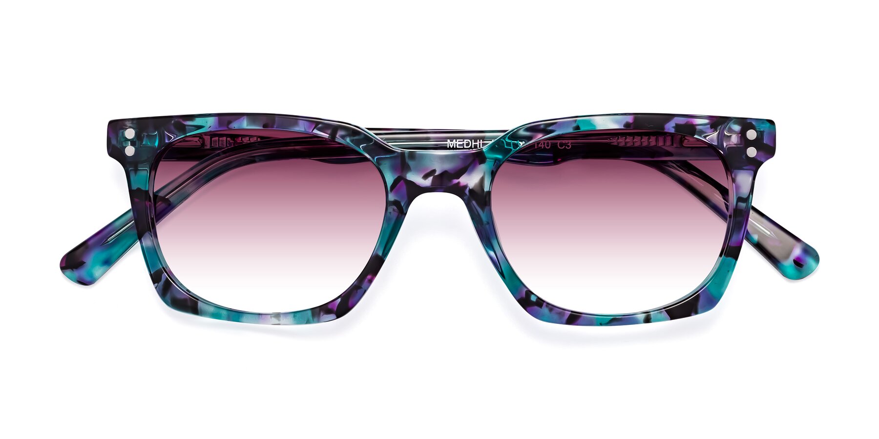 Folded Front of Medhi in Floral Blue with Wine Gradient Lenses