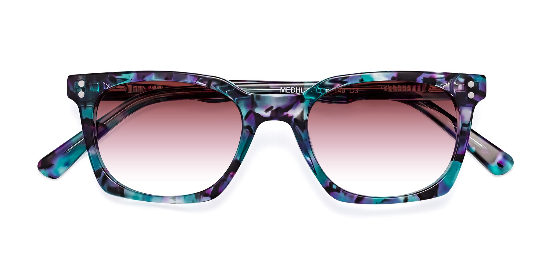 Folded Front of Medhi in Floral Blue with Garnet Gradient Lenses