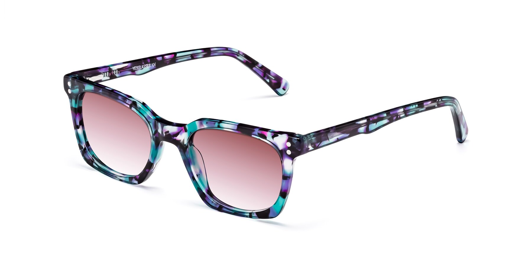 Angle of Medhi in Floral Blue with Garnet Gradient Lenses