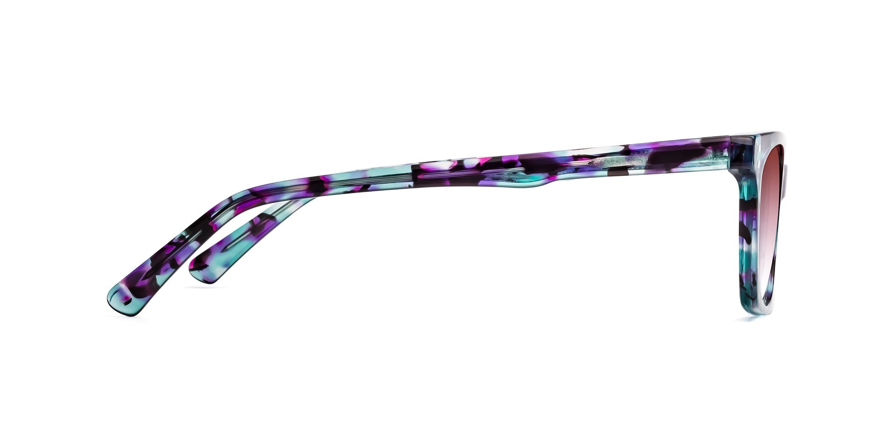 Side of Medhi in Floral Blue with Garnet Gradient Lenses