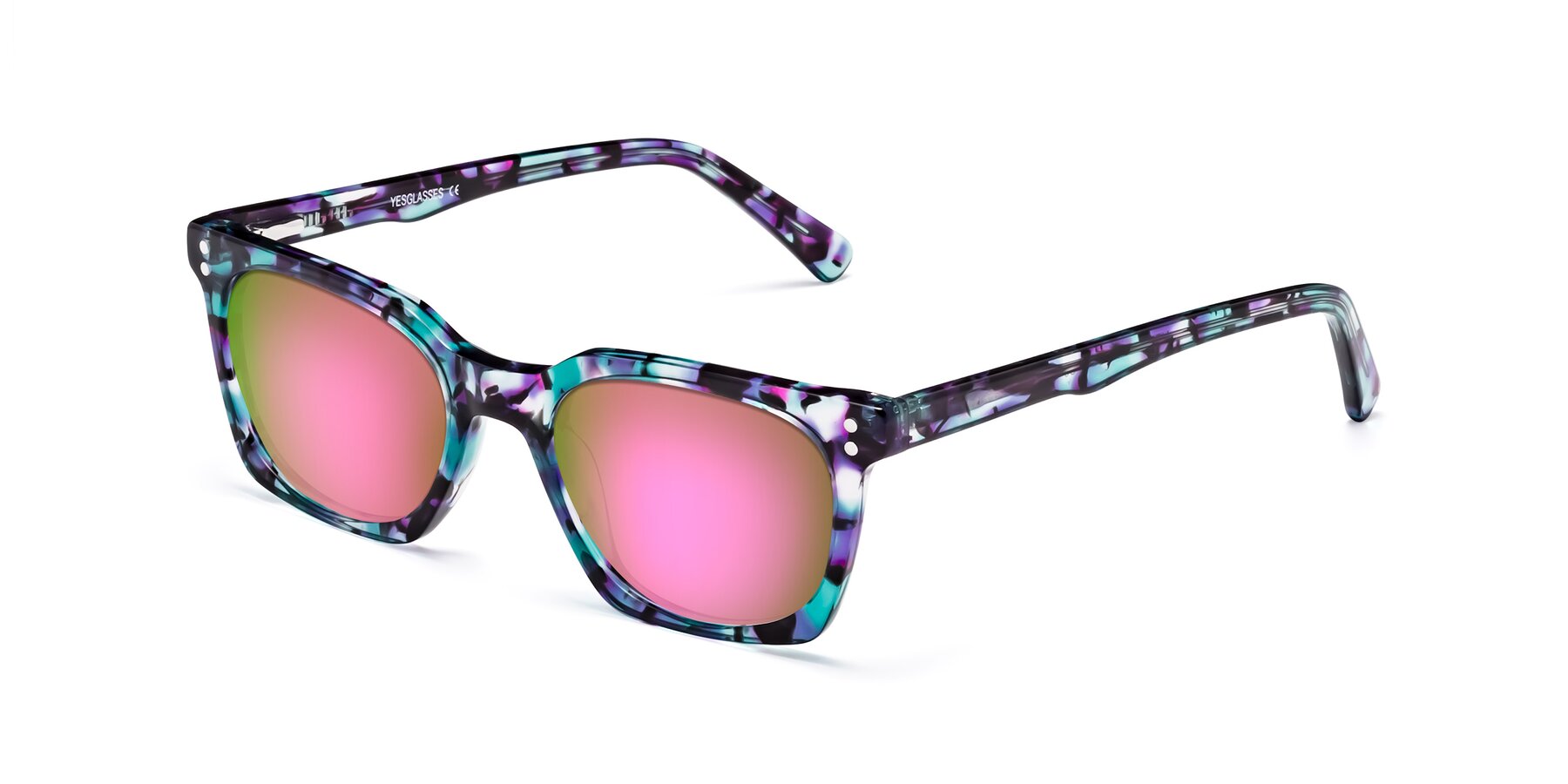 Angle of Medhi in Floral Blue with Pink Mirrored Lenses