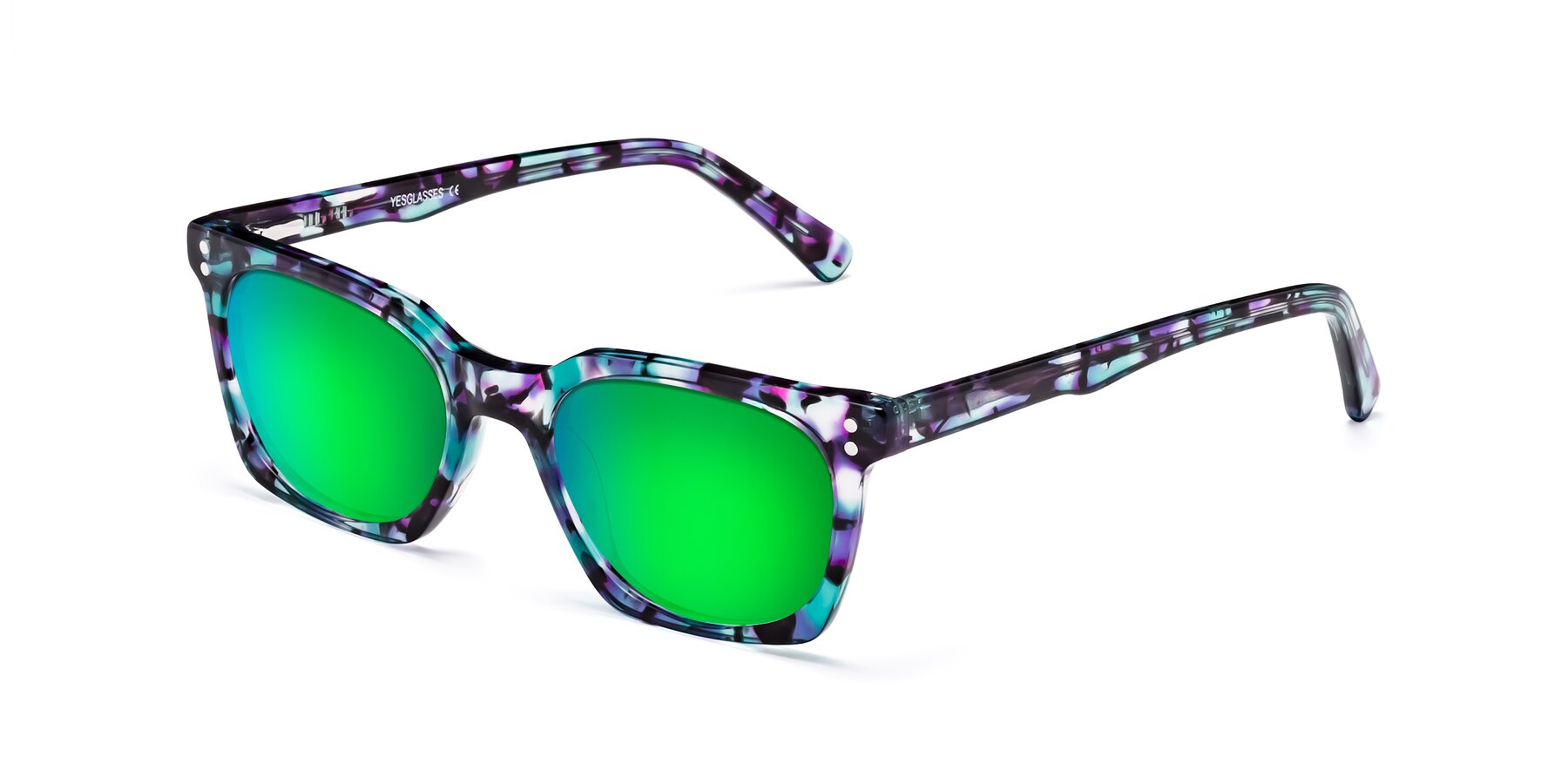 Angle of Medhi in Floral Blue with Green Mirrored Lenses
