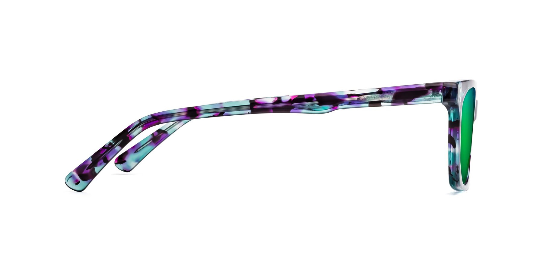Side of Medhi in Floral Blue with Green Mirrored Lenses