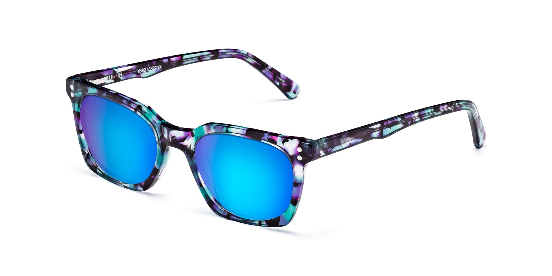 Angle of Medhi in Floral Blue with Blue Mirrored Lenses