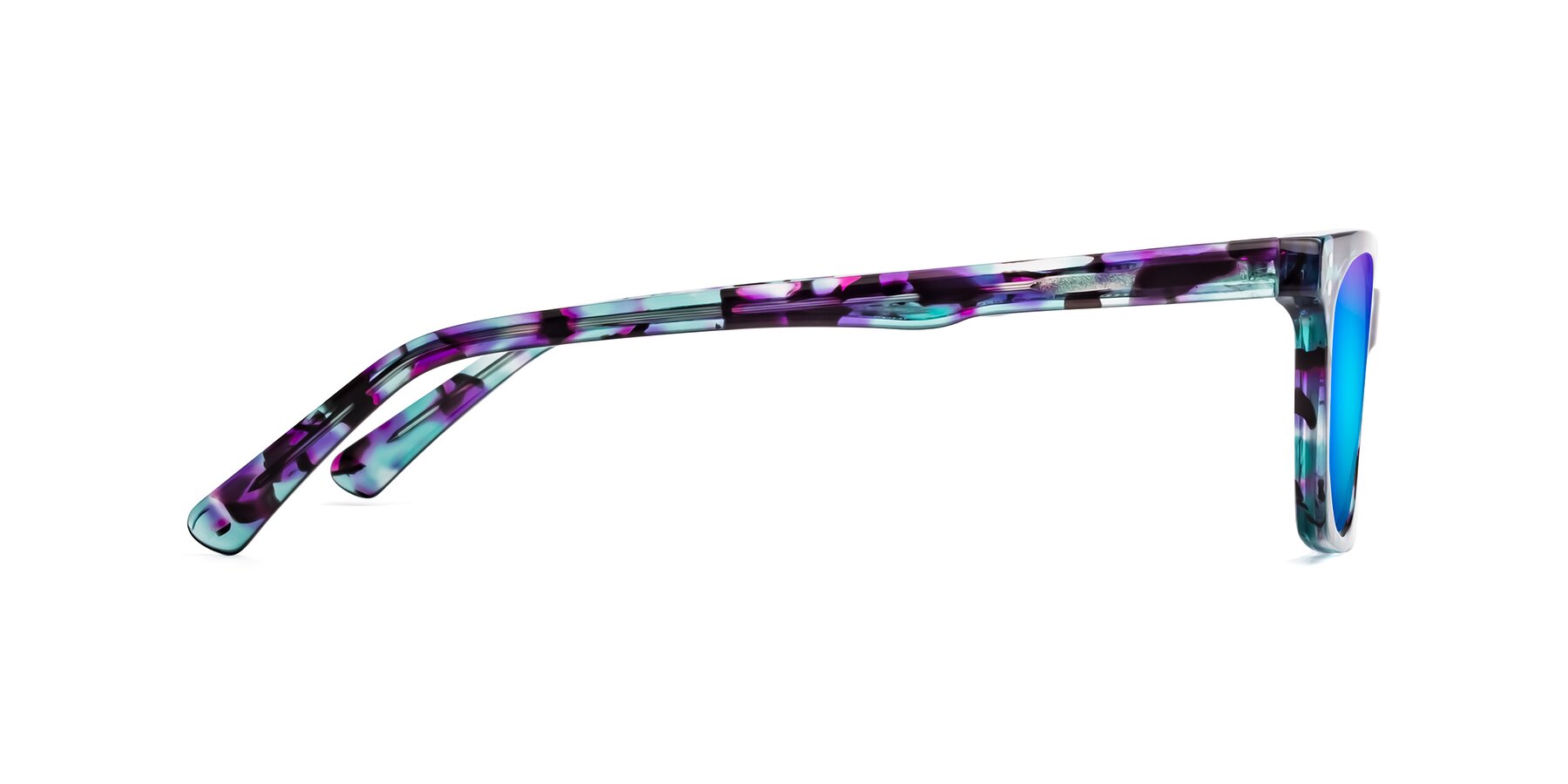 Side of Medhi in Floral Blue with Blue Mirrored Lenses