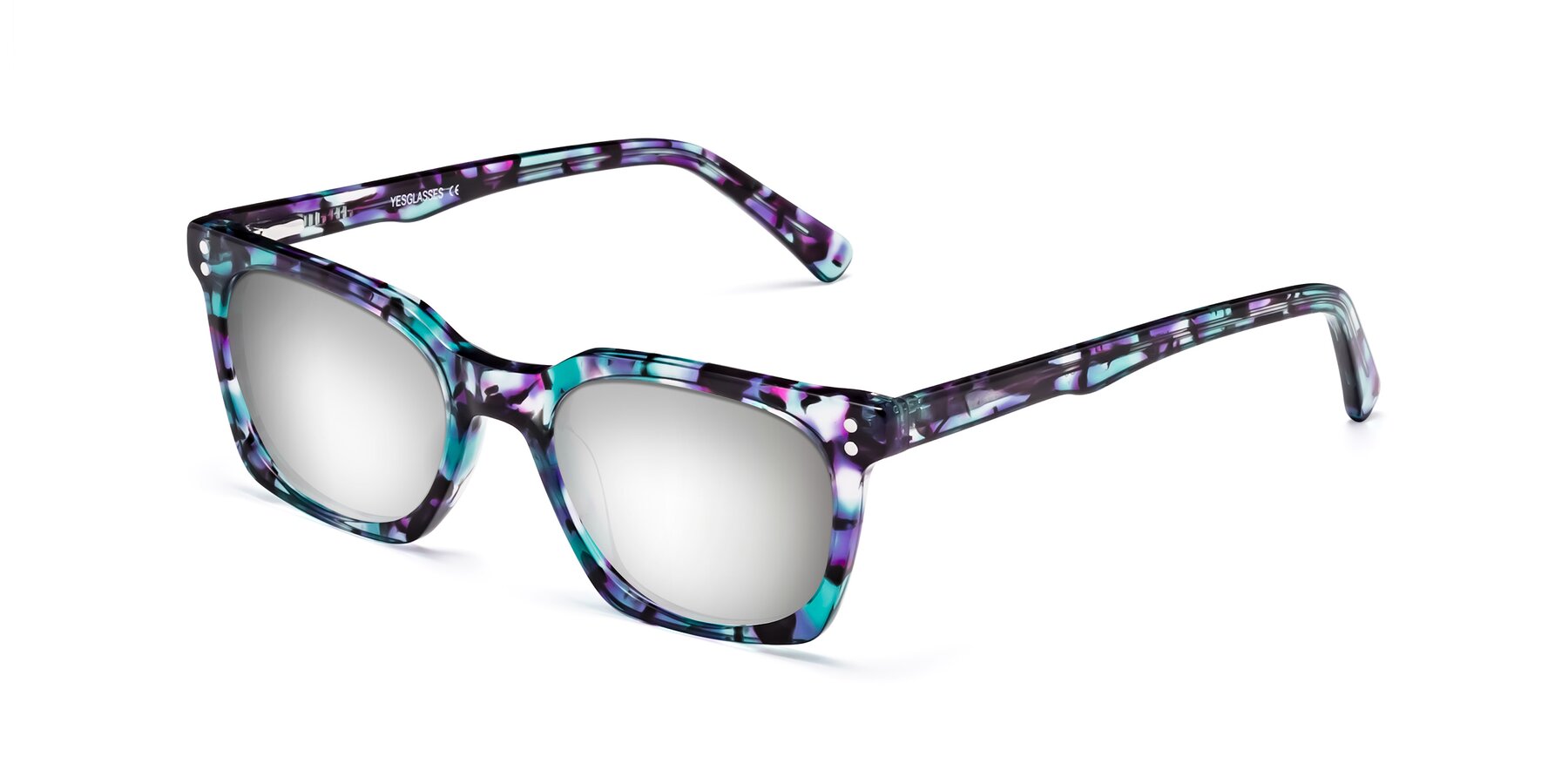 Angle of Medhi in Floral Blue with Silver Mirrored Lenses