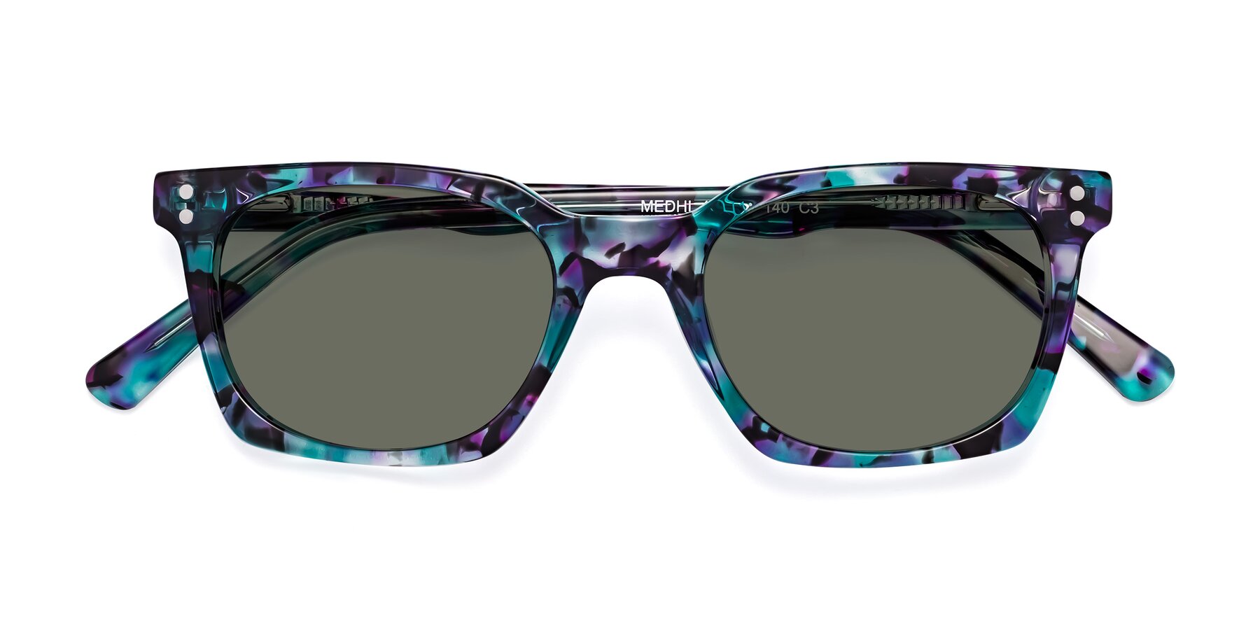 Folded Front of Medhi in Floral Blue with Gray Polarized Lenses