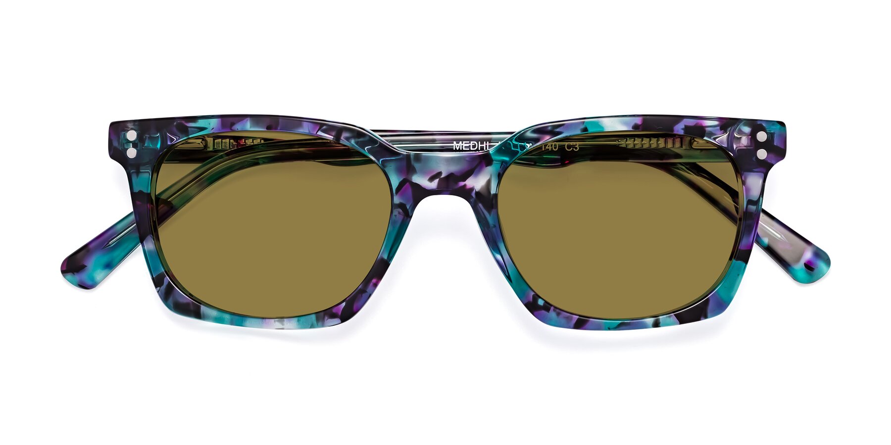 Folded Front of Medhi in Floral Blue with Brown Polarized Lenses