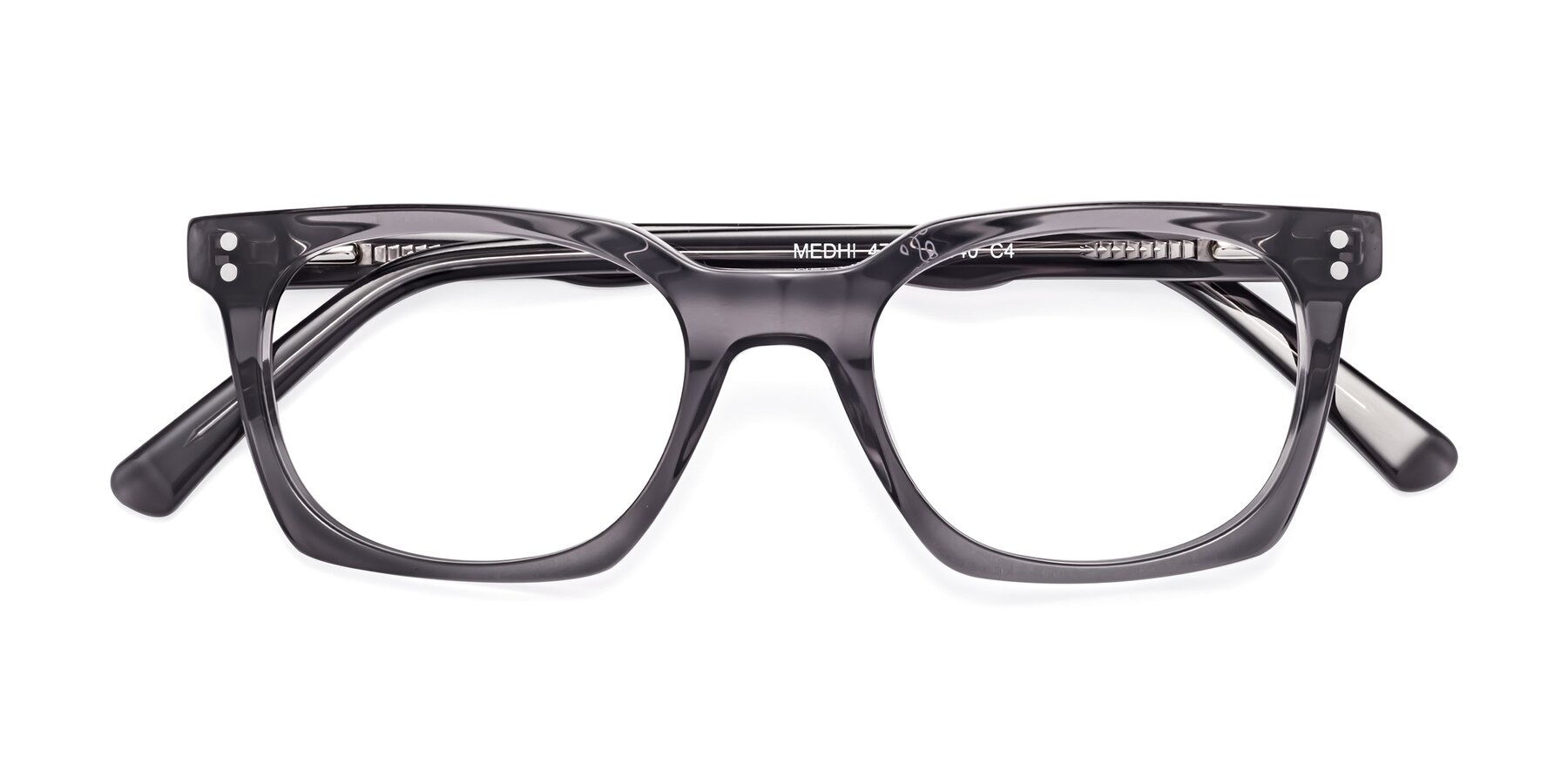 Folded Front of Medhi in Transparent Gray with Clear Eyeglass Lenses