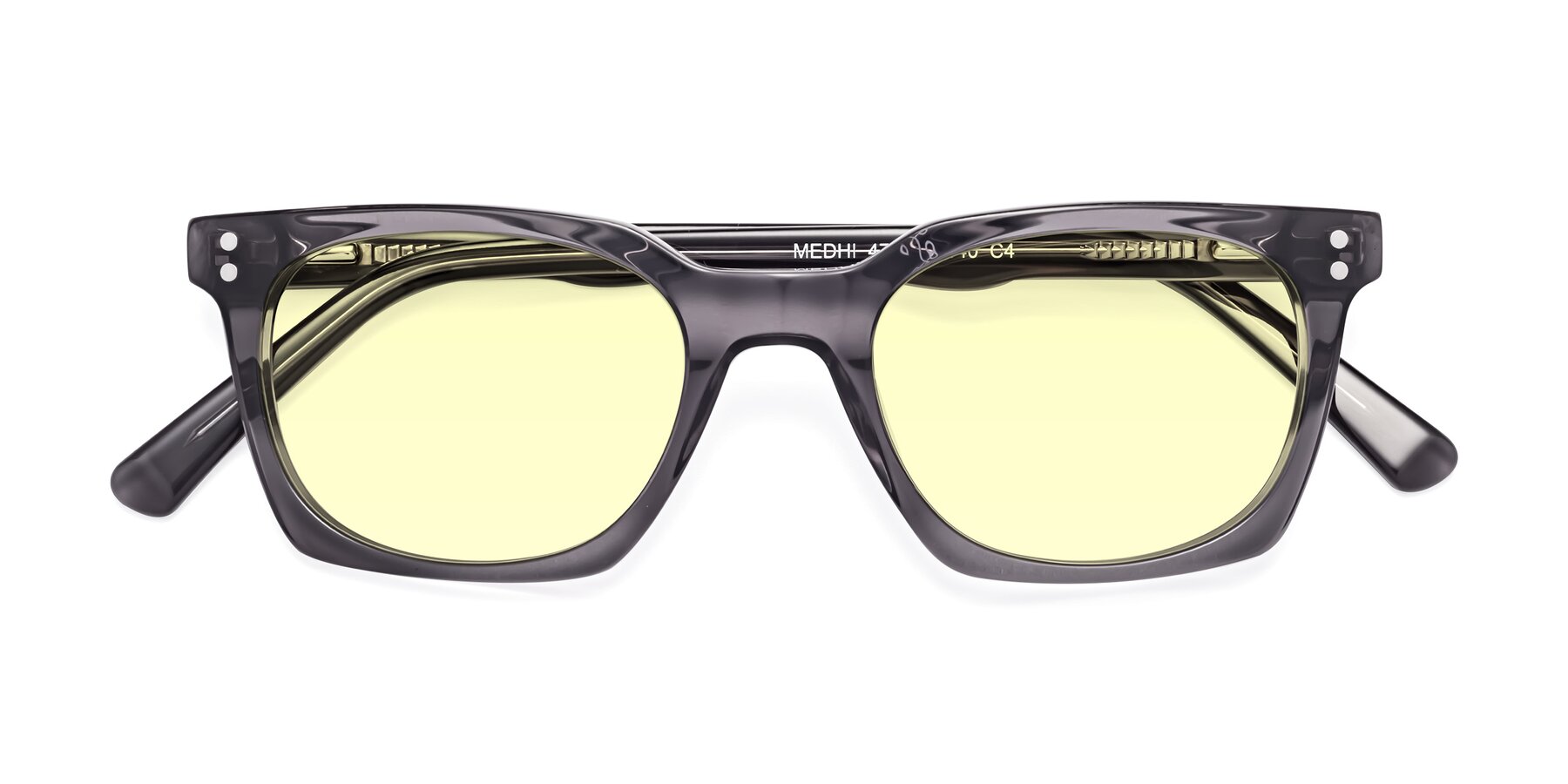 Folded Front of Medhi in Transparent Gray with Light Yellow Tinted Lenses