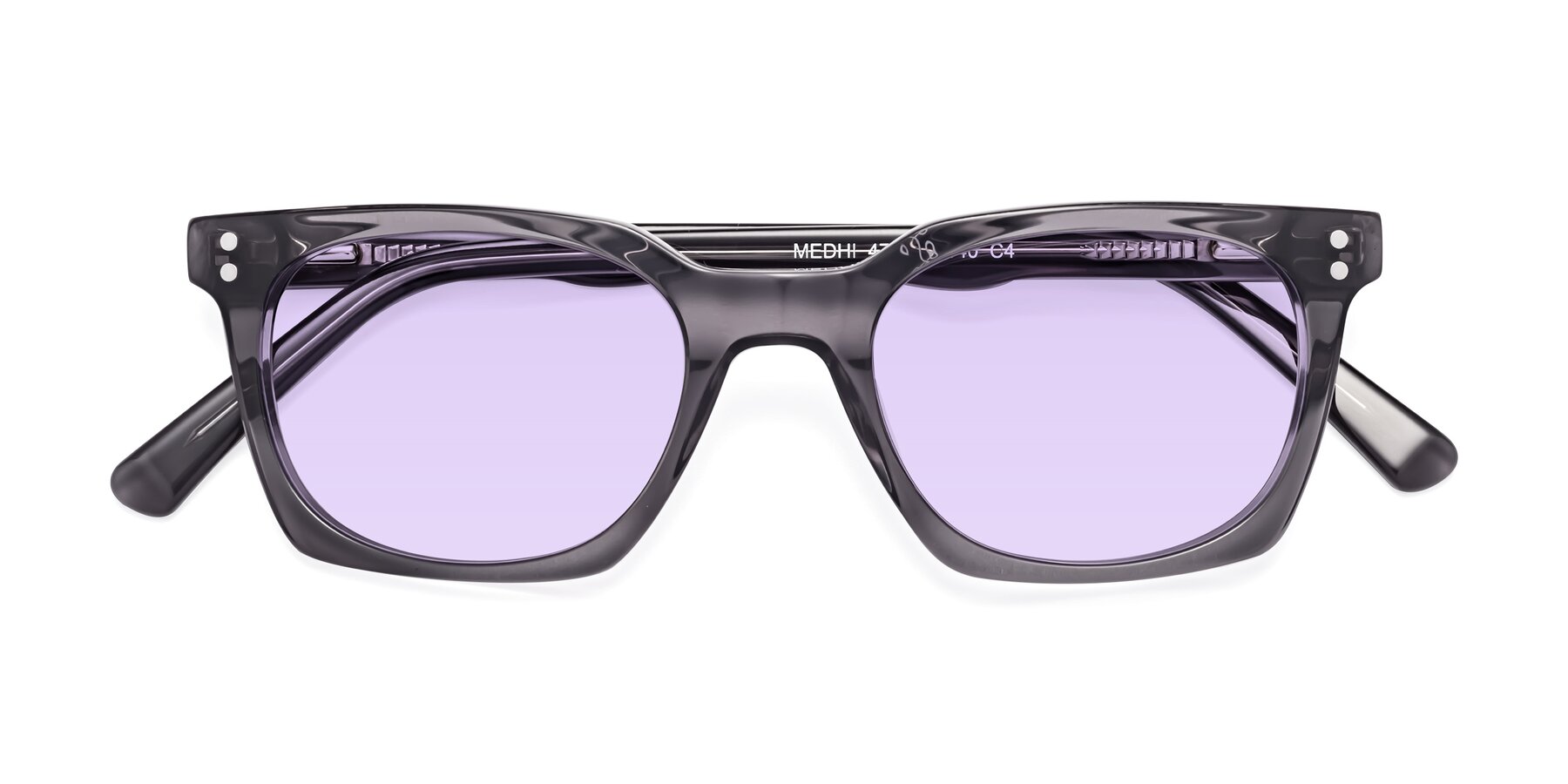 Folded Front of Medhi in Transparent Gray with Light Purple Tinted Lenses