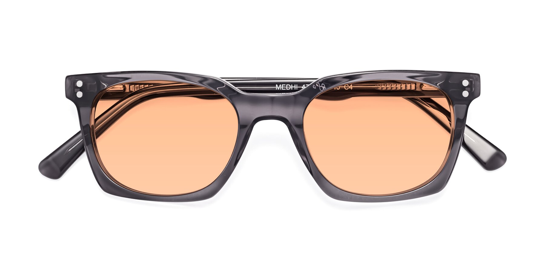 Folded Front of Medhi in Transparent Gray with Light Orange Tinted Lenses