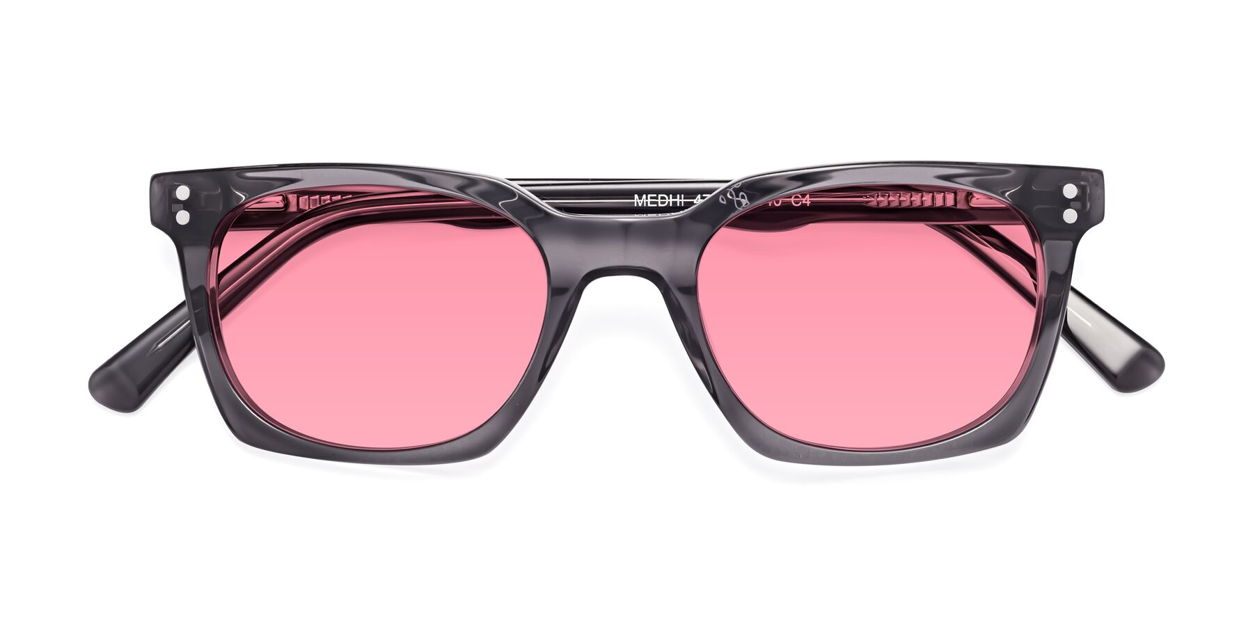 Folded Front of Medhi in Transparent Gray with Pink Tinted Lenses