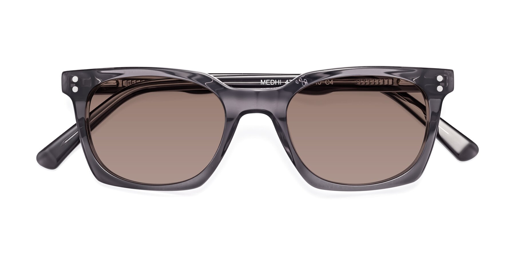 Folded Front of Medhi in Transparent Gray with Medium Brown Tinted Lenses