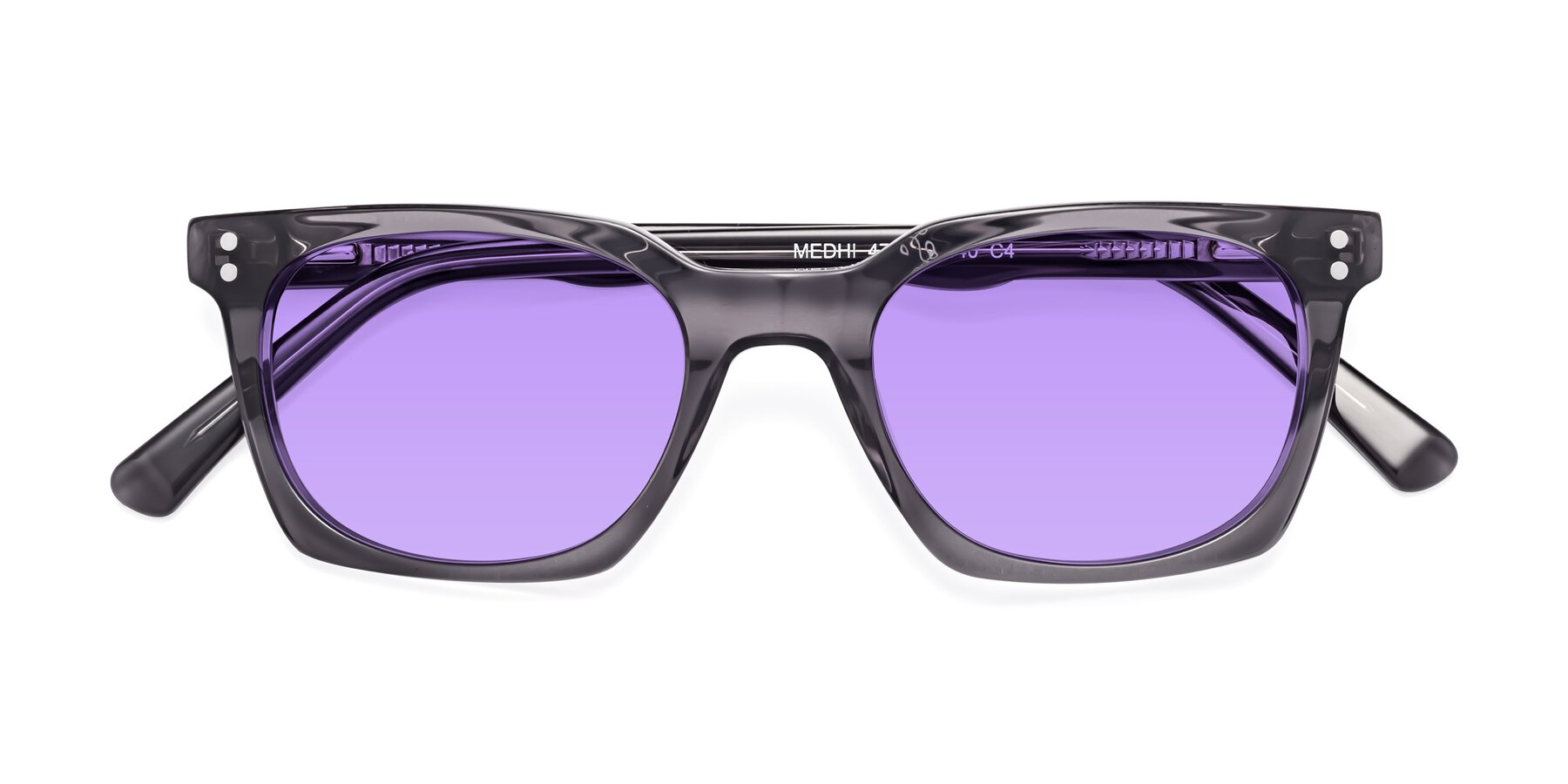 Folded Front of Medhi in Transparent Gray with Medium Purple Tinted Lenses