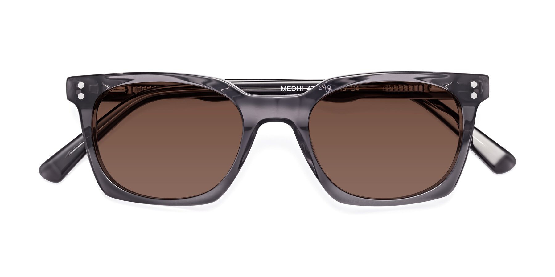 Folded Front of Medhi in Transparent Gray with Brown Tinted Lenses