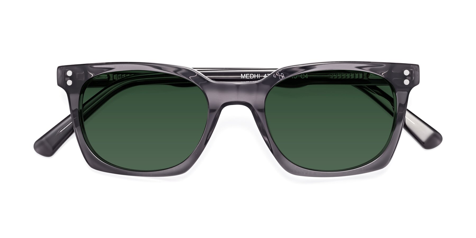 Folded Front of Medhi in Transparent Gray with Green Tinted Lenses