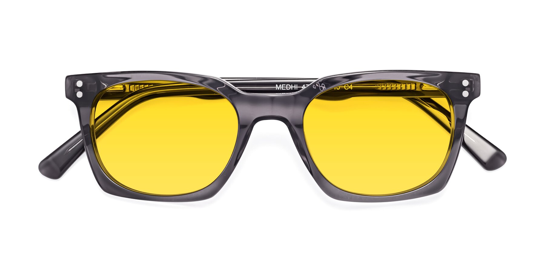 Folded Front of Medhi in Transparent Gray with Yellow Tinted Lenses