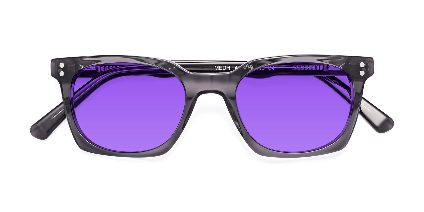 Folded Front of Medhi in Transparent Gray with Purple Tinted Lenses