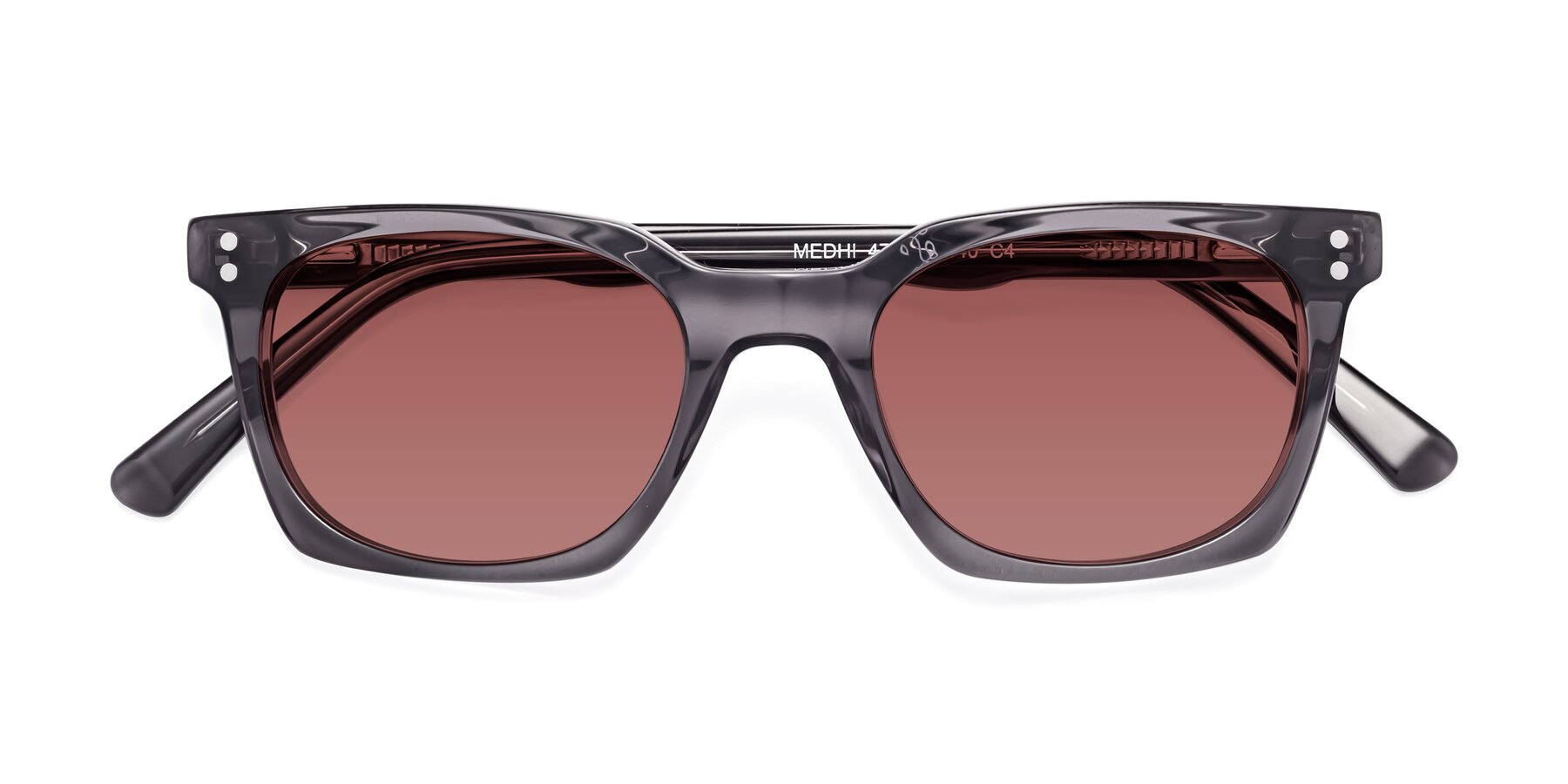 Folded Front of Medhi in Transparent Gray with Garnet Tinted Lenses