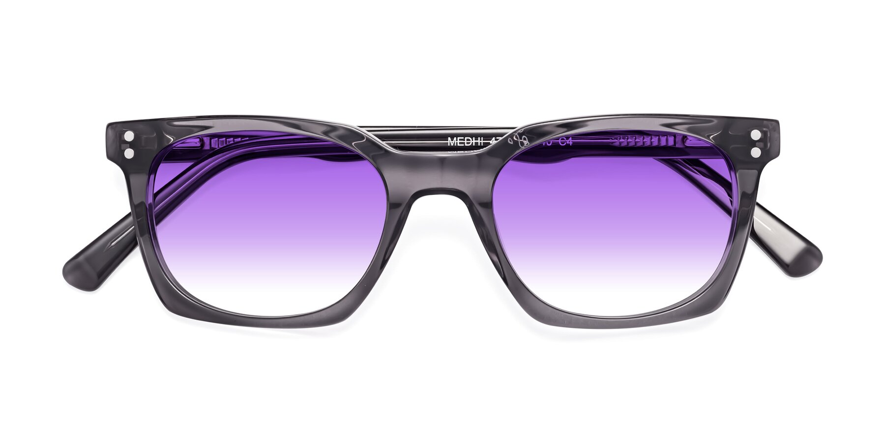 Folded Front of Medhi in Transparent Gray with Purple Gradient Lenses