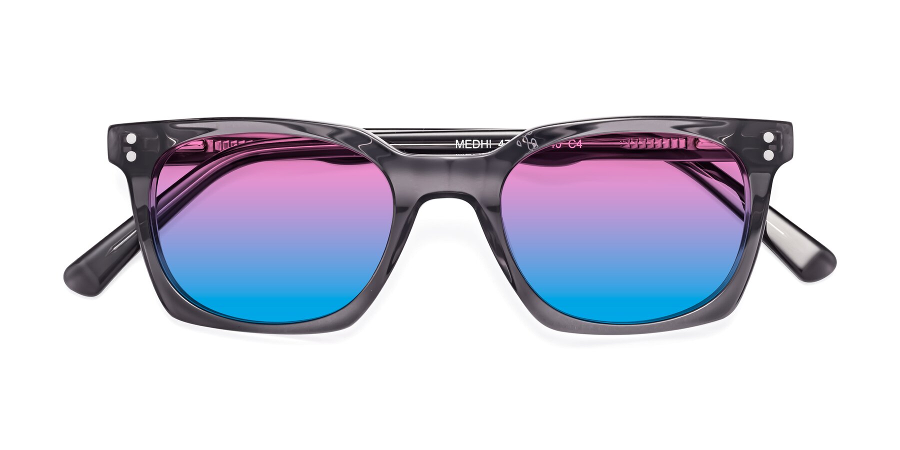 Folded Front of Medhi in Transparent Gray with Pink / Blue Gradient Lenses