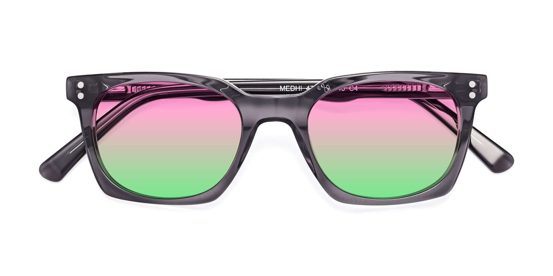 Folded Front of Medhi in Transparent Gray with Pink / Green Gradient Lenses