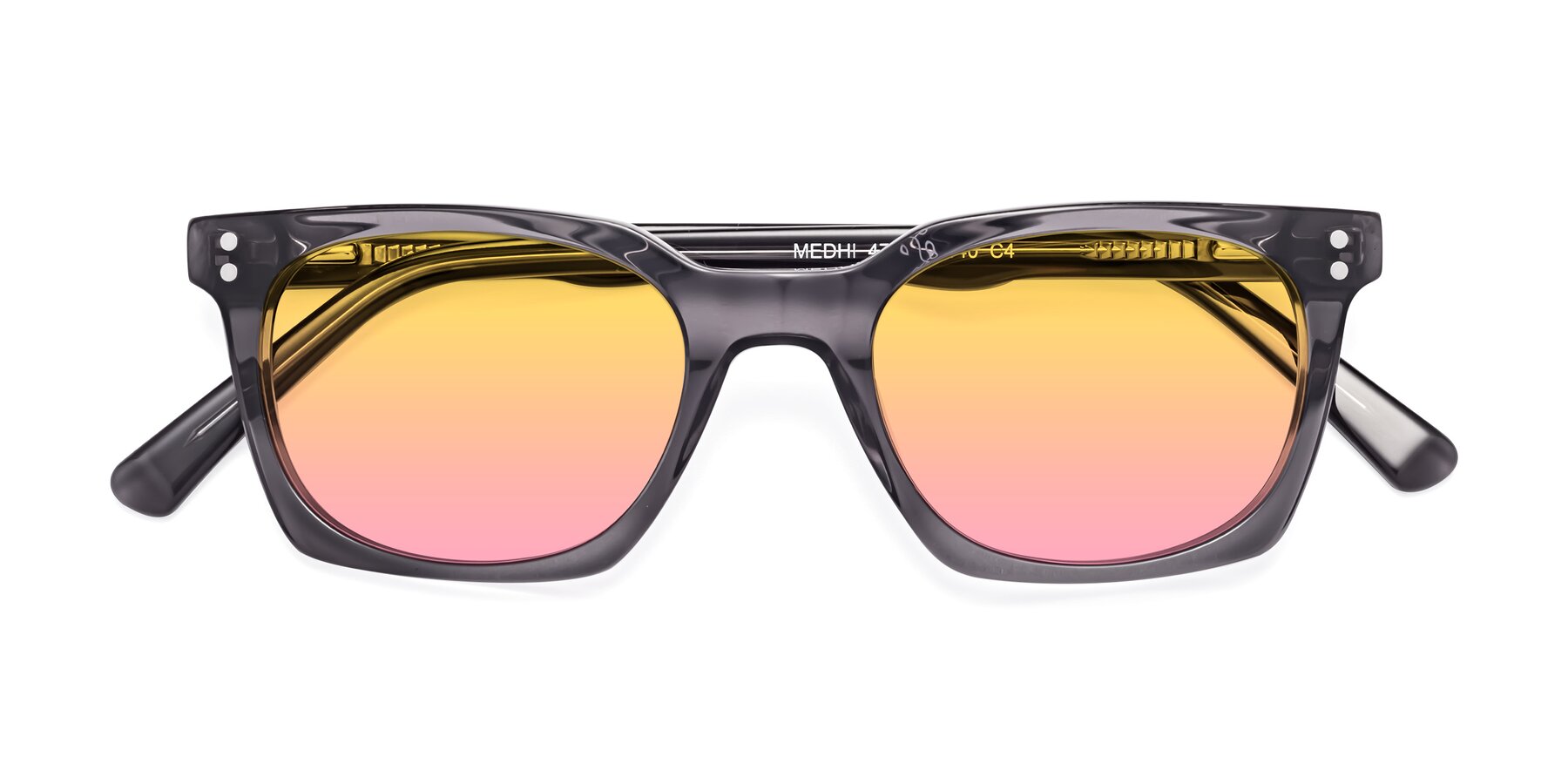Folded Front of Medhi in Transparent Gray with Yellow / Pink Gradient Lenses