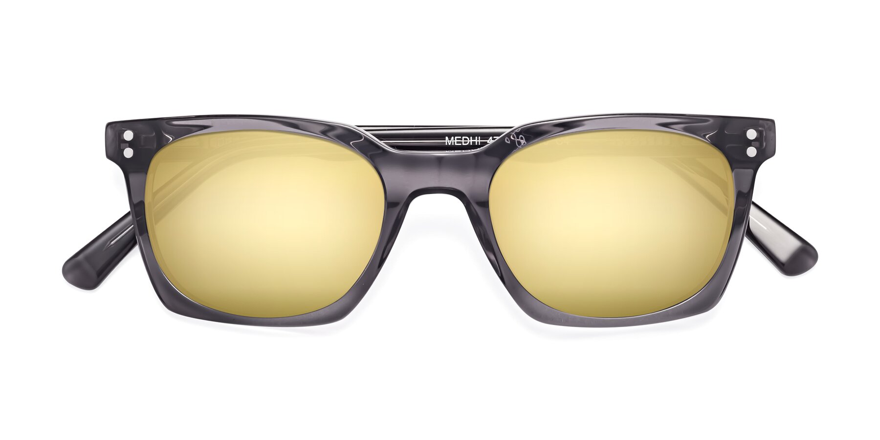 Folded Front of Medhi in Transparent Gray with Gold Mirrored Lenses