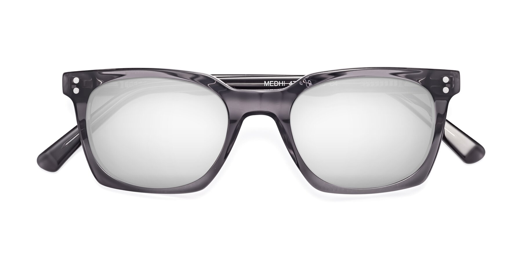 Folded Front of Medhi in Transparent Gray with Silver Mirrored Lenses