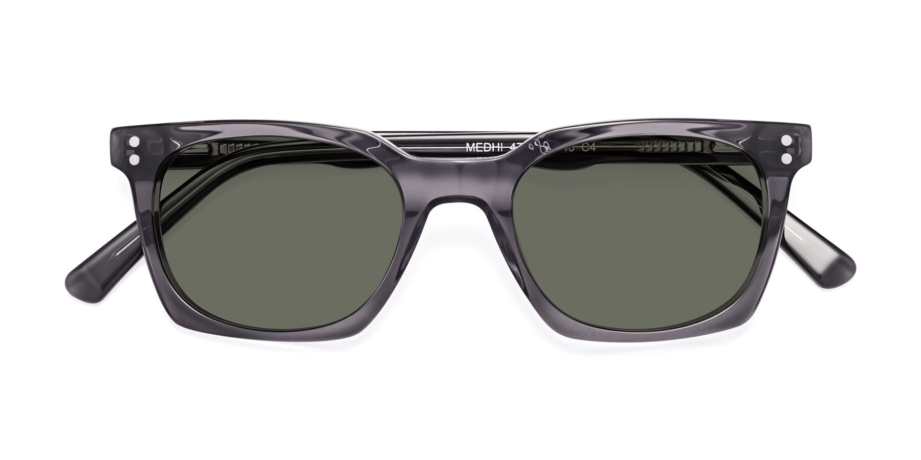 Folded Front of Medhi in Transparent Gray with Gray Polarized Lenses