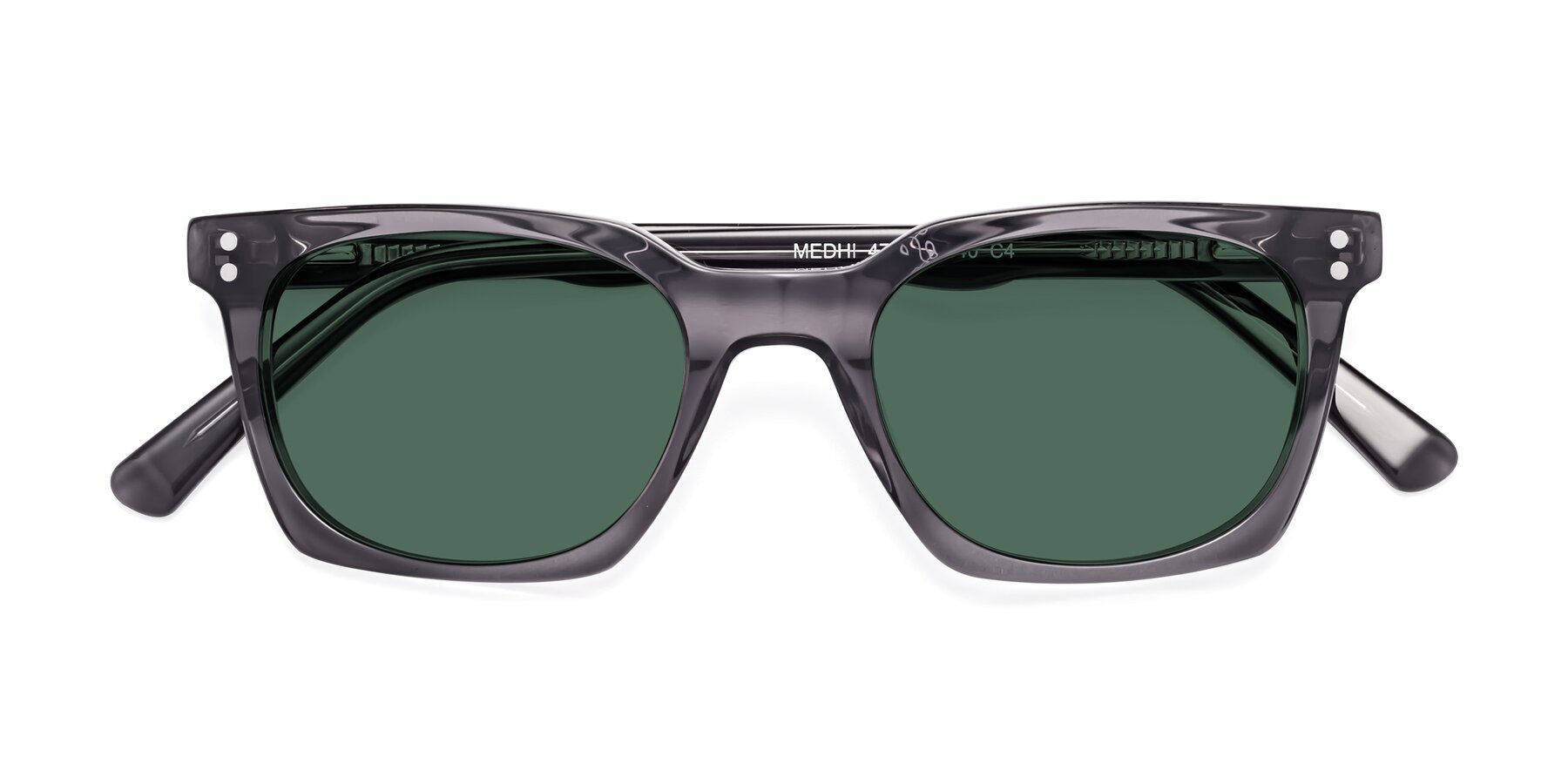 Folded Front of Medhi in Transparent Gray with Green Polarized Lenses